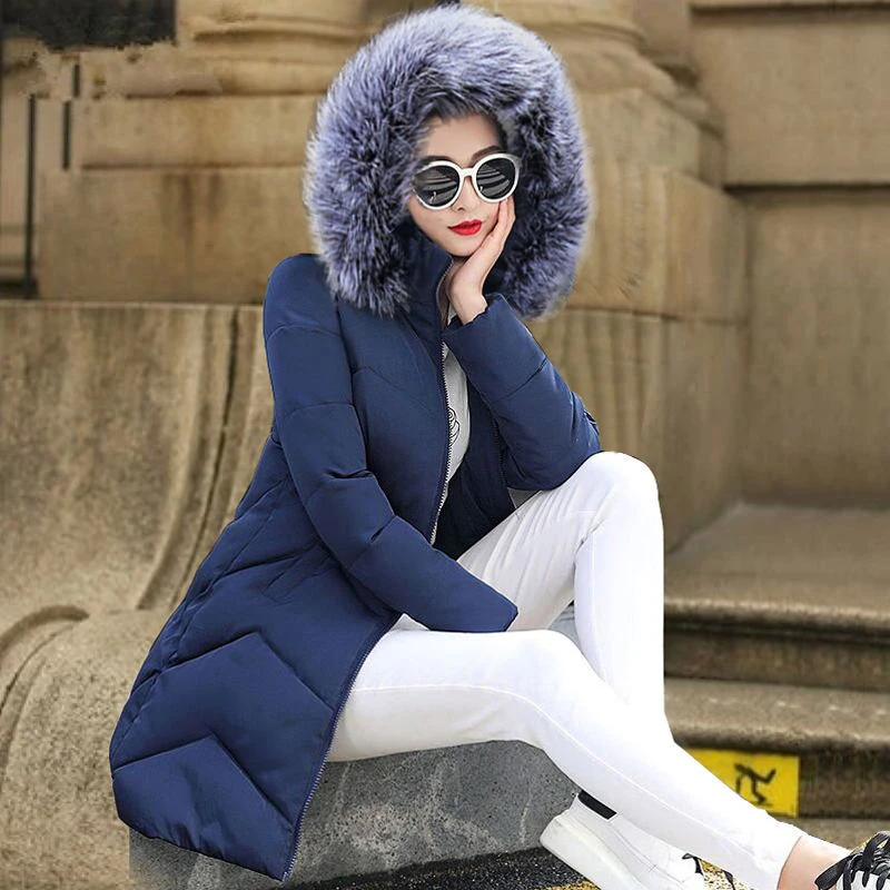 

New 2019 Winter Female Long Jacket Hooded With fur collar Winter Coat Women Plus size S-6XL Parka Woman Outerwear Warm Down Coat