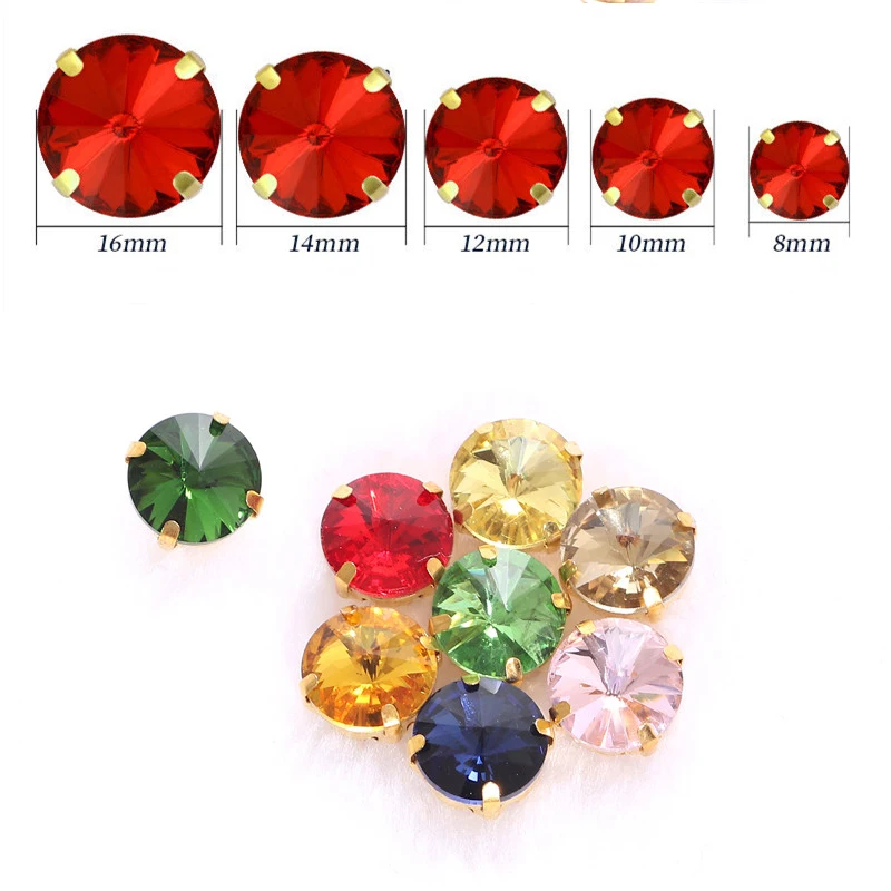 Round Rivoli Sew On Rhinestones Crystal Glass With Gold Claw sew on stone for clothing accessories shoes bag diy trim crystal glass rhinestones