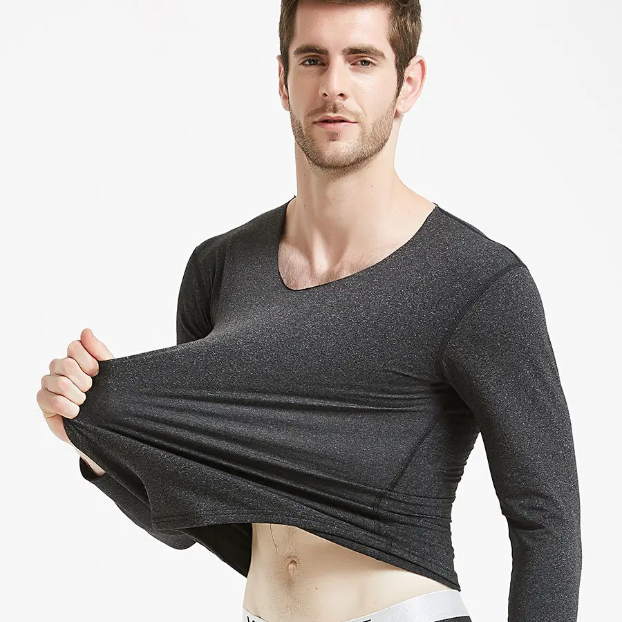 Men's Thermal Underwear Suit Fever Fiber Plushed V-neck Autumn Winter long johns set shirts+pants