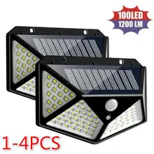 Четырехсторонний светильник на солнечной энергии, 3 режима, 120 градусов, датчик движения, угловой настенный светильник, 100/114 светодиодный, водонепроницаемый, для улицы, для двора, сада