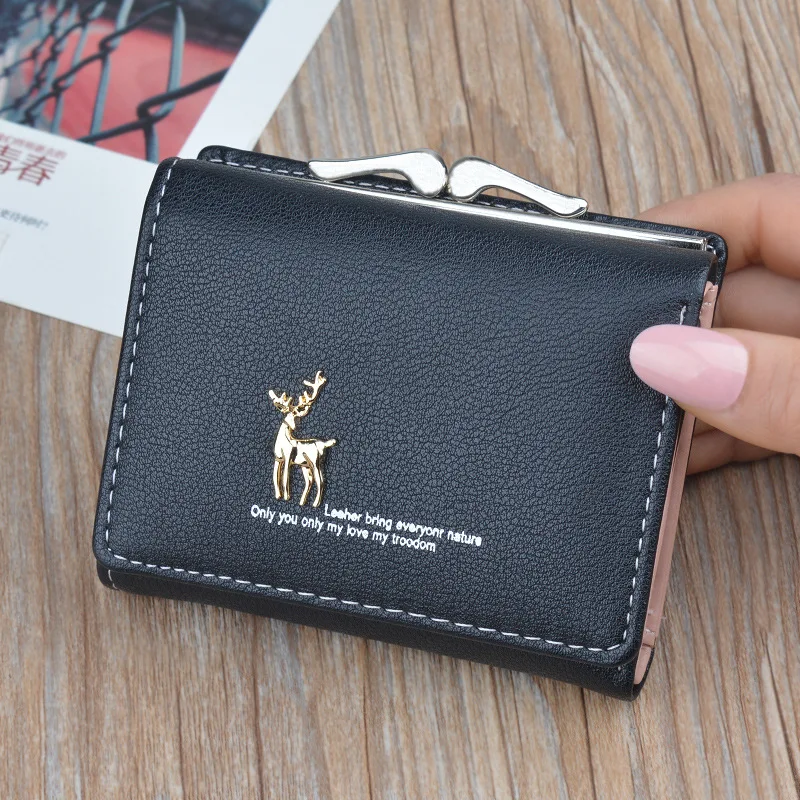 

Cute Deer Women Mini Wallet Short Leather Wallet Girl Folding Wallets Clutch Pu Card Holder Ladies Purses Retro Portfel Damski
