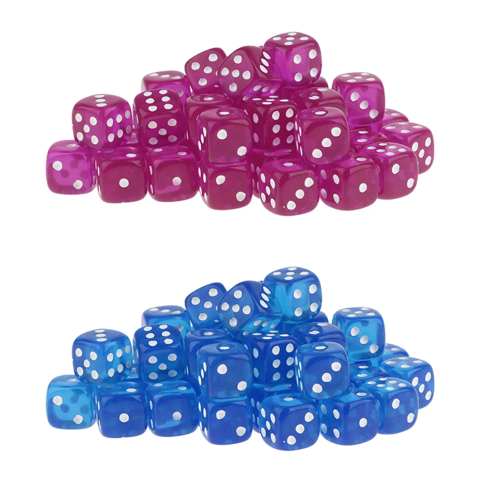 100pcs New Square 12mm Six Sided D6 Opaque Standard Game Dice 12mm Blue & Purple