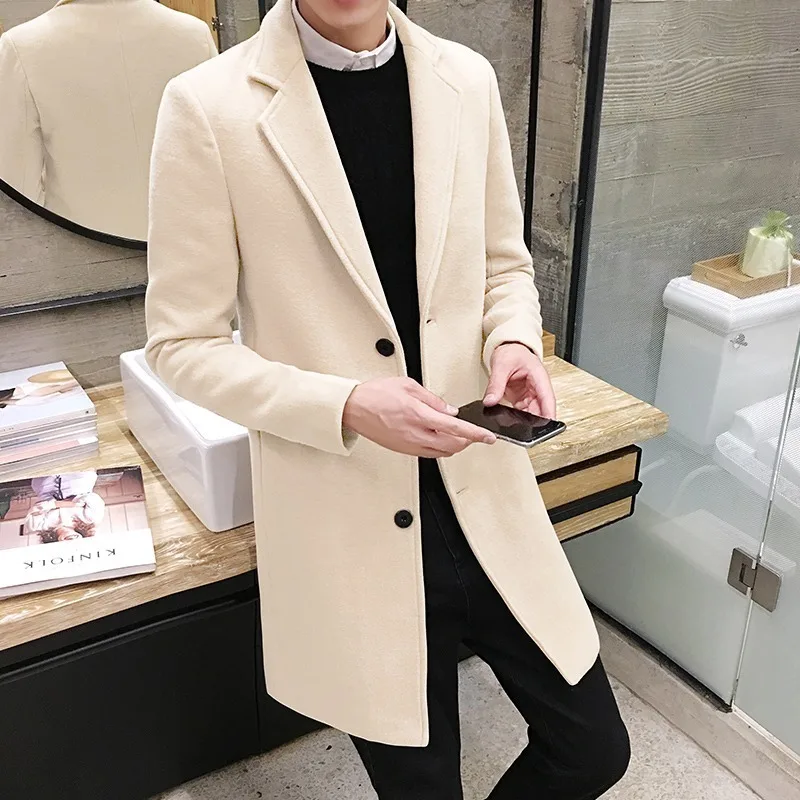 Woolen Coats Male Slim Long Jacket 