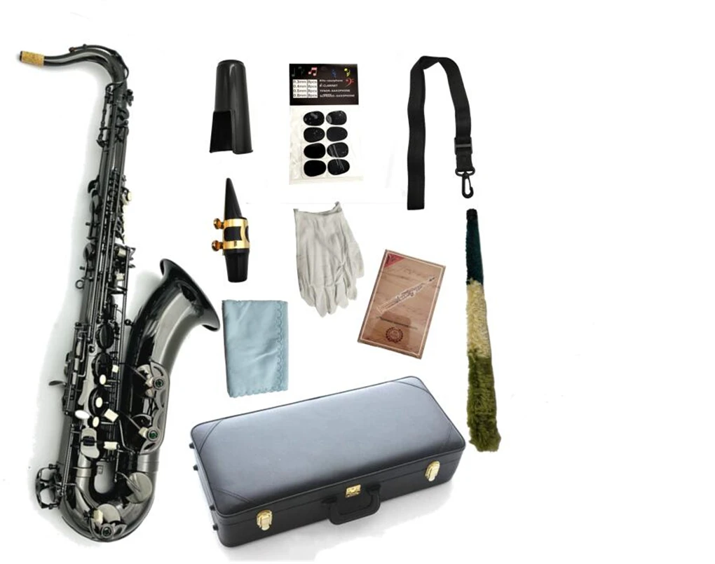 

Senior Tenor Saxophone B Flat All Black Nickel Plated Professional Woodwind Instrument With Sax Mouthpiece Case Accessories