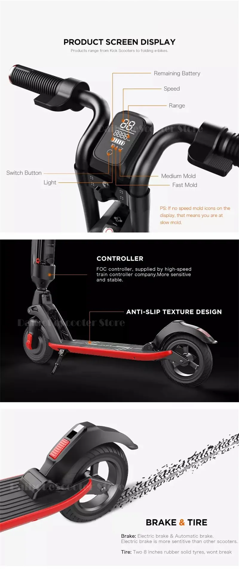 Daibot Folding Electric Scooter 2 Wheels Electric Scooter 8 Inch 36V 300W Adults Mini Electric Skateboard With Removable Battery (31)