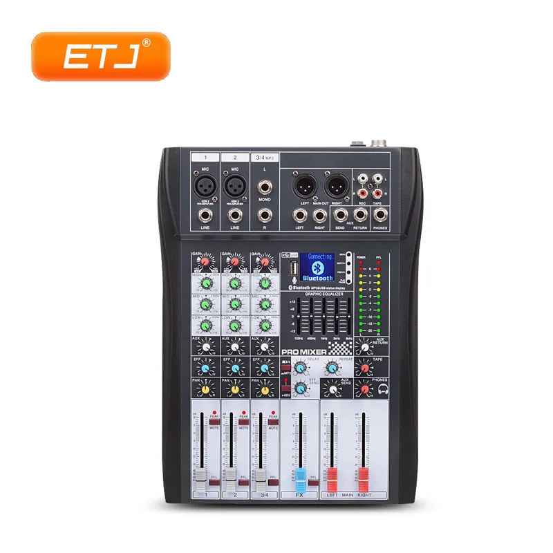 Профессиональный звуковой микшер консоль 4 канала Bluetooth 48 В фантомное питание DJ