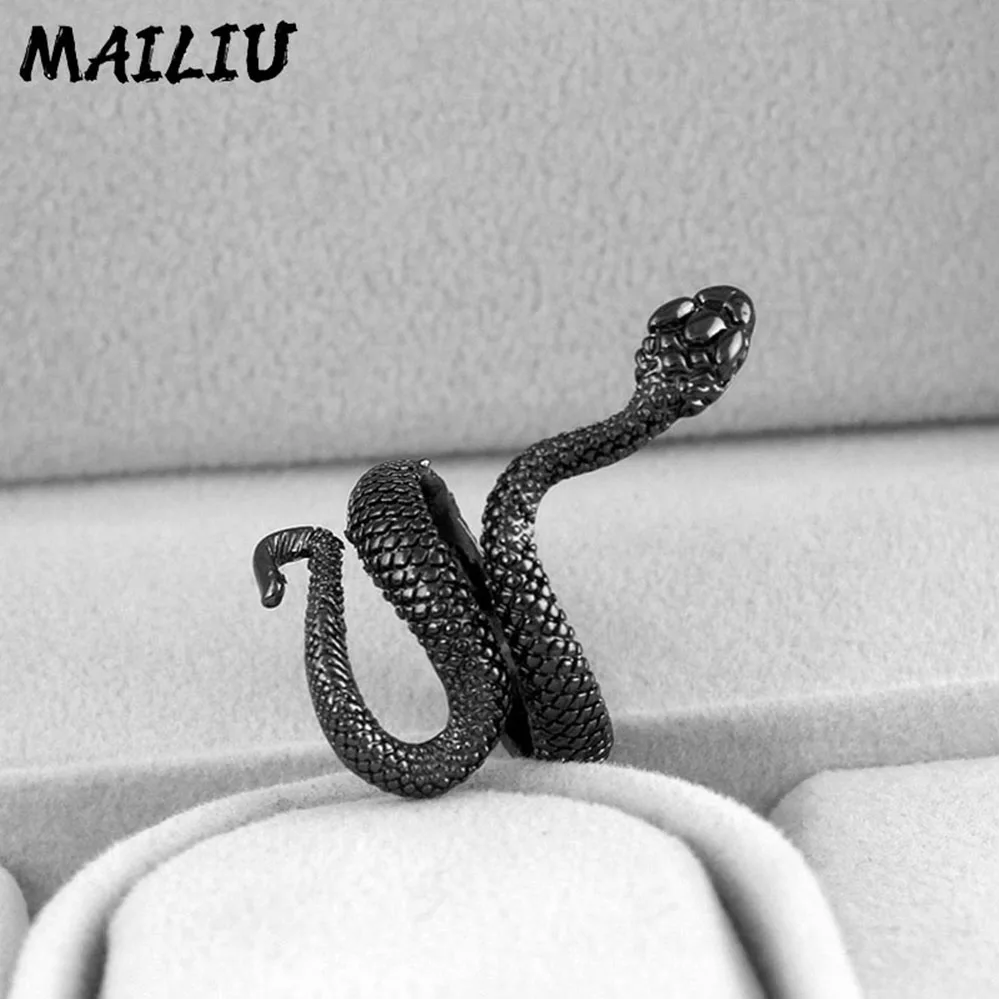9styles European Retro Punk Exaggerated Spirit Black Snake Ring Fashion Personality Stereoscopic Opening Adjustable Ring Jewelry - Image 5