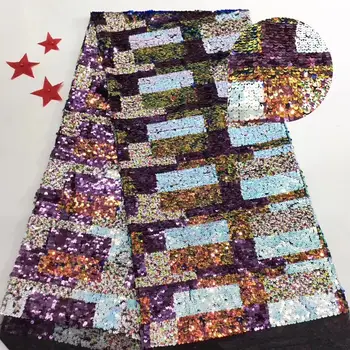 

2019 Nigeria Latest Design Lace Fabric 5 Yards/pcs High Quality African Lace With Color Sequins For Party Dress