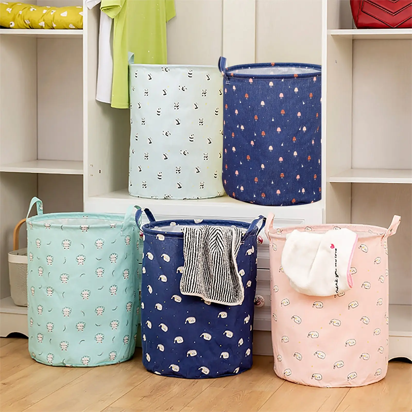 2021 New Super Large Laundry Basket With Drawstring Round Dirty Clothes Toys Folding Bucket Anti-dust Big Storage Barrel Hamper