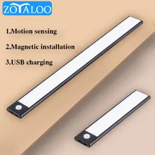 

Zoyaloo LED Kitchen Cupboard PIR Motion Sensor Ultra thin 20/40CM lamp USB Rechargeable Wardrobe Lamp Cabinet Night Light