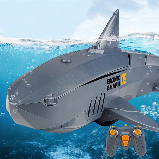 RC Submarine Shark New 2.4G Remote Control Electric Shark Rechargeable Water Children's Electric Toy Gift  Remote Control Boat 1