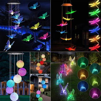 

2020 Retro Solar Powered LED Wind Chime Cute Animal Shape Hummingbird Windbell Color Light Garden Outdoor Hanging Decoration