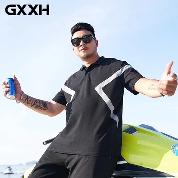 

Men's Large Fashion Brand Summer Loose Short-Sleeved T Shirt Stitching Contrasting Color Plus size Black Shirt