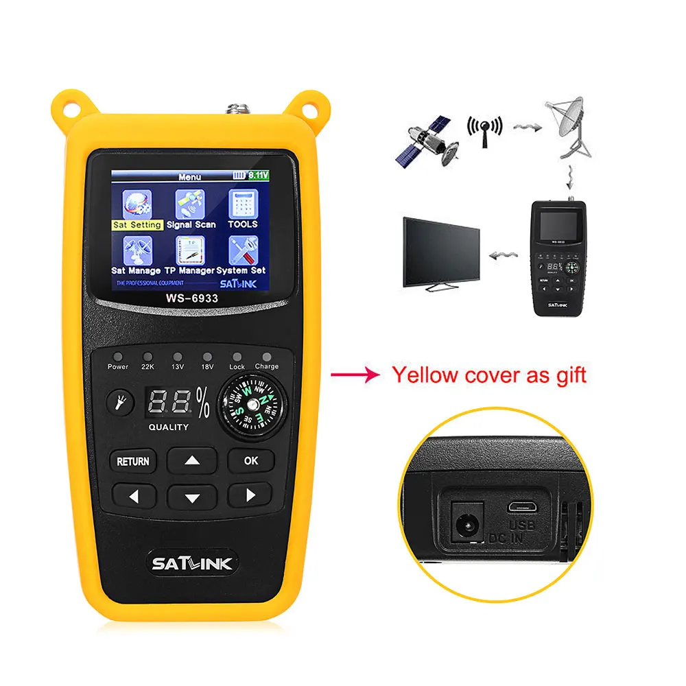 Satlink WS-6933 DVB-S2 FTA Digital Satellite Signal Finder Meter Signal Detector Compact US Plug Digital Satellite Signal