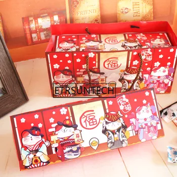 

50pcs Cartoon Lucky Cat Cake Box Candy Chocolate Cookies Paper Packaging Box New Year Gifts for Friends Guests