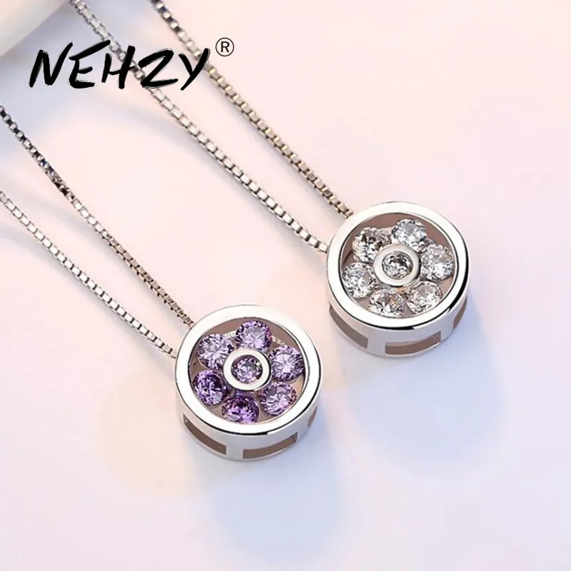 Necklace Pendant Crystal NEHZY Fashion Jewelry 925-Sterling-Silver Purple High-Quality