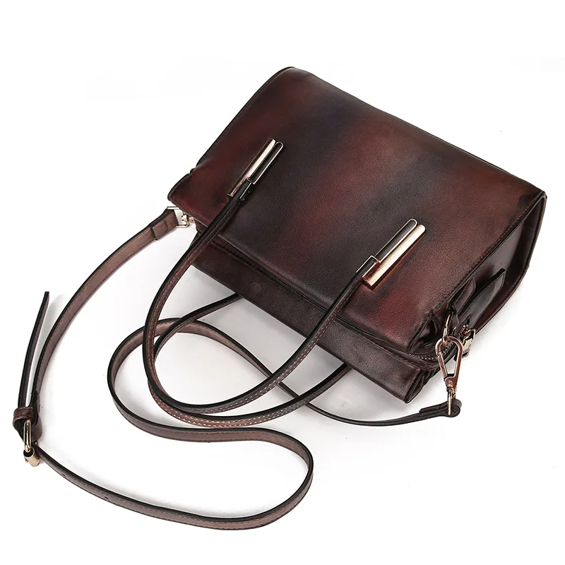 

New Style Origional Entirely Handmade Retro Rub Color WOMEN'S Leather Bags One-Shoulder Handbag Contrast Color Women's Small Bag