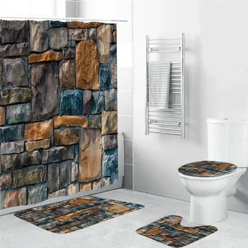 

Old Stone of Wall Shower Curtain Nature Bathroom Extra Long Waterproof Washable Polyester Fabric for Bathtub Decor