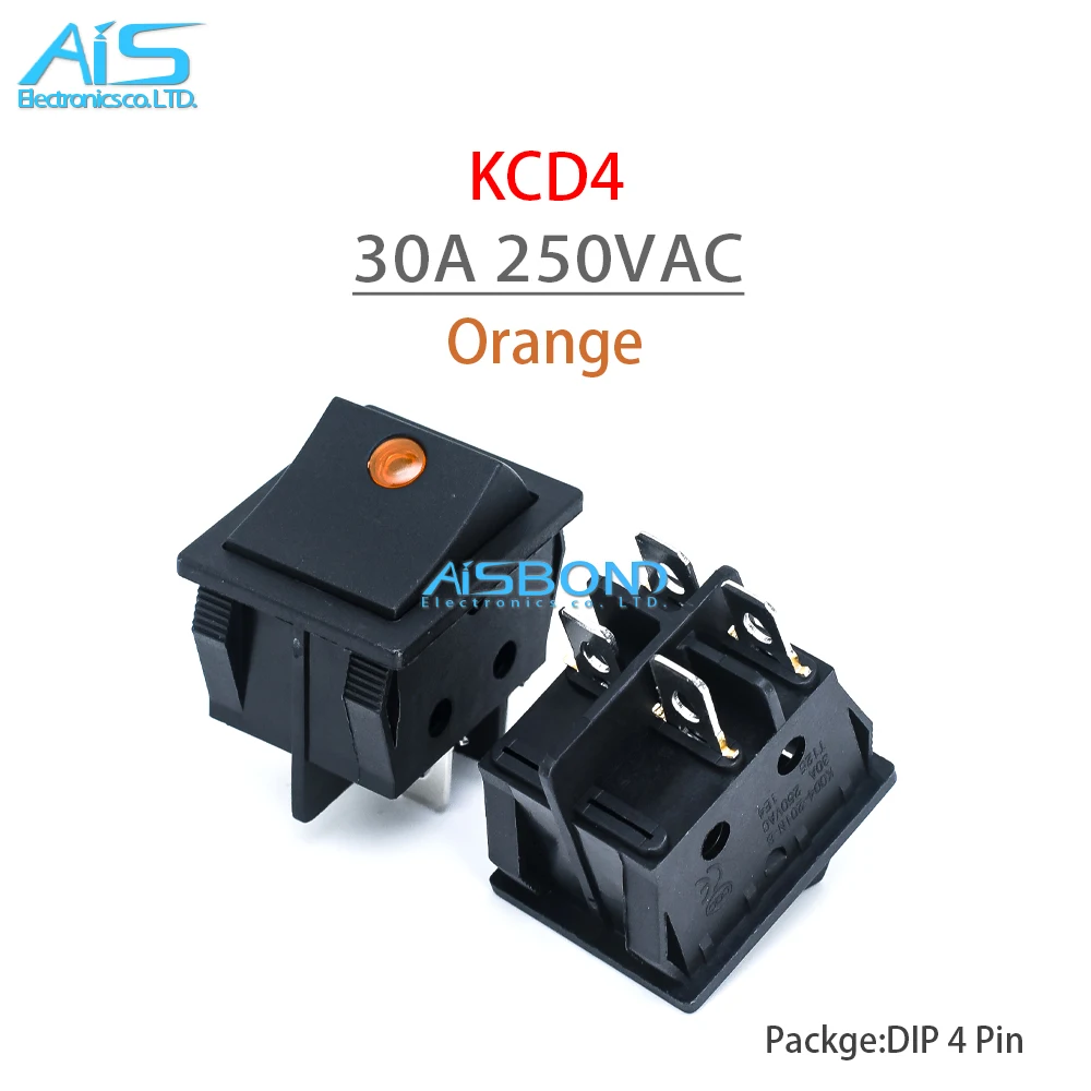 New KCD4 30A 250VAC 250V Latching Rocker Power Switch I/O 4 Pins With Light Position Black Button Mounting 31mm*25mm