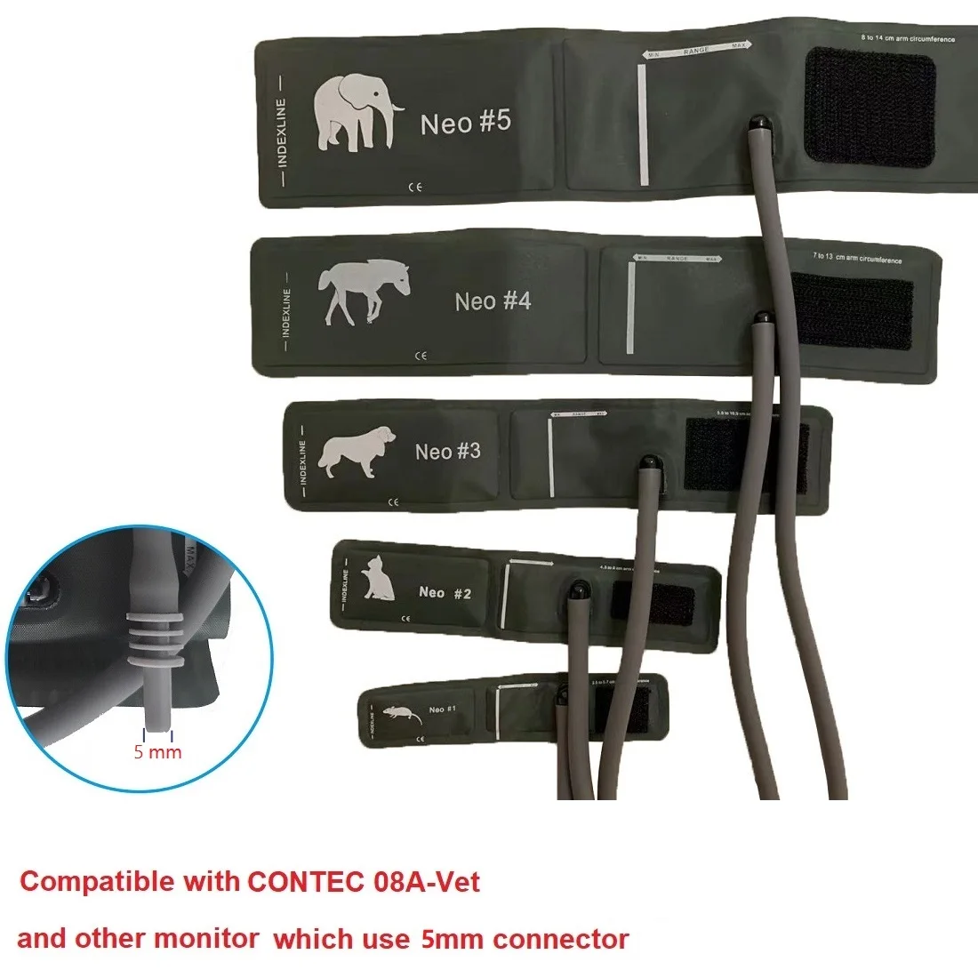 CONTEC08A-Manchette de moniteur de pression artérielle vétérinaire avec connecteur, manchette pour animaux, souris, chat, chien, cheval, éléphant, utilisation vétérinaire, 5 types