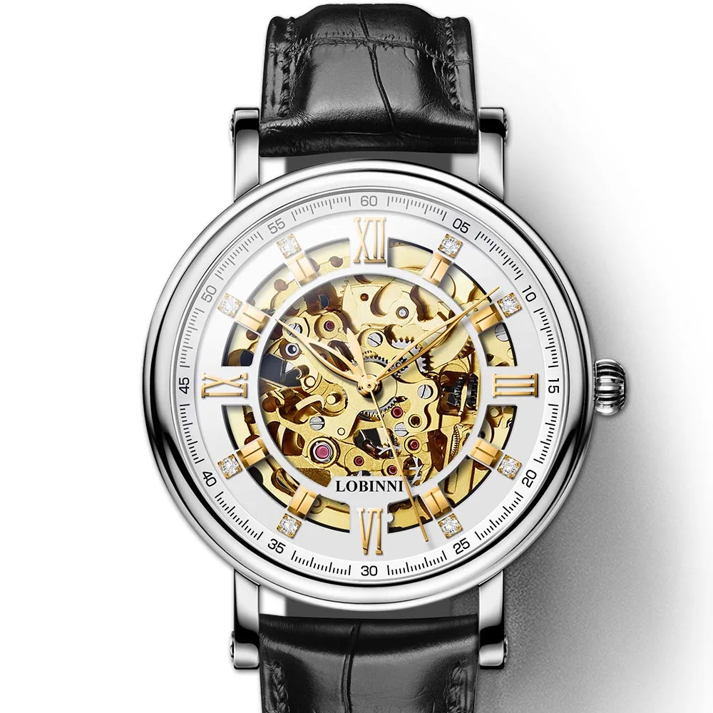 Япония Miyota Move для мужчин t часы для мужчин LOBINNI автоматические механические часы модные кожаные часы с скелетом relogio masculin 9010M-2 - Цвет: 05