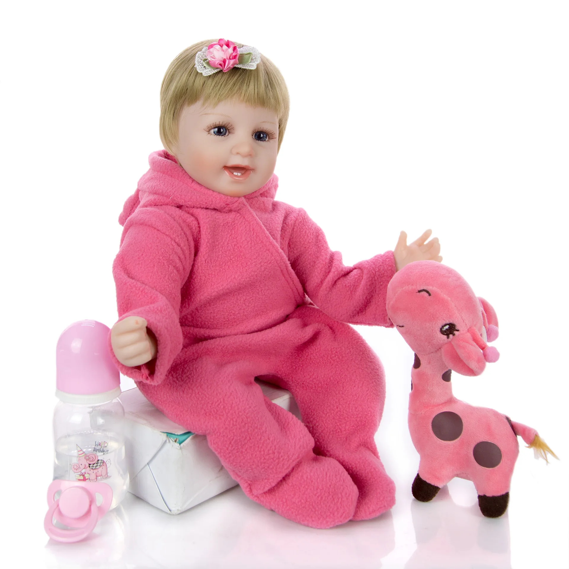 46 см Кукла reborn baby girl розовая мягкая силиконовая кукла для тела светлые волосы