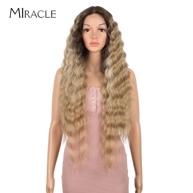 Synthetic Lace Wigs Blonde Wig Deep Wave Cosplay Lolita Wig 30Inch Ombre Blonde Wigs For Women High Temperature Fiber Miracle TTHL6-23B-APRIC