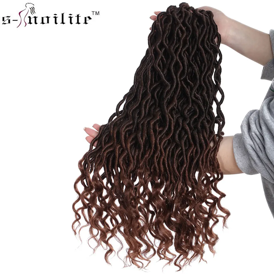 

SNOILITE 20inch goddness ombre faux locs curly braiding hair 24srands/pack Bohemian synthetic crochet braids hair extension