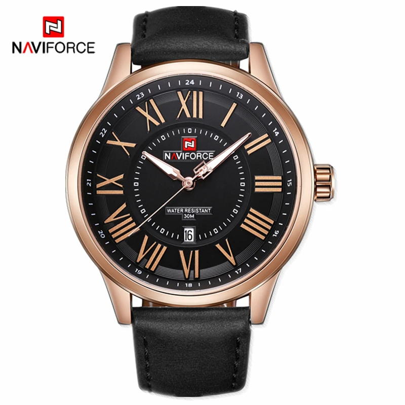 NAVIFORCE, модные часы, брендовые Мужские Аналоговые кварцевые часы, мужские кожаные спортивные водонепроницаемые золотые наручные часы, мужские часы