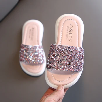 

Girls Slippers Kids Shoes Summer Glitter Sequin Slippers Outdoor Children Beach Shoes Princess Sandal Flat Outdoor Flip Flop