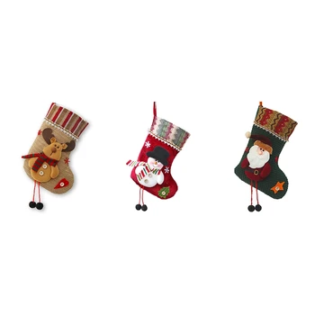 

3PCS Christmas Stockings Gift Santa Claus Moose Socks Christmas Cute Children's Gift Bag Fireplace Tree Christmas Decoration