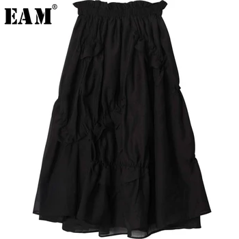 

[EAM] High Elastic Waist Asymmetrical Drawstring Pleated Half-body Skirt Women Fashion Tide New Spring Autumn 2020 1S467