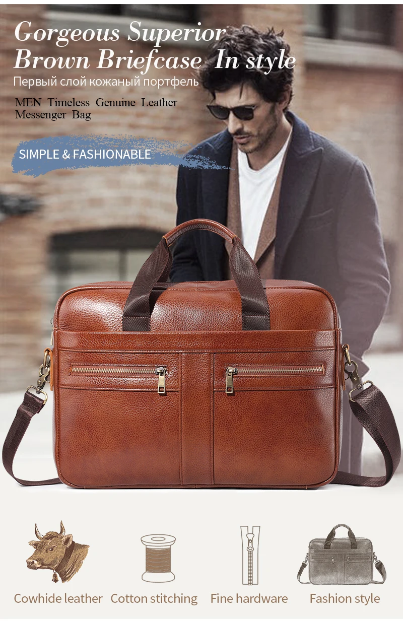 Мужской портфель из натуральной кожи, 14 дюймов, сумка для ноутбука, роскошная мужская сумка через плечо, винтажная кожаная брендовая сумка