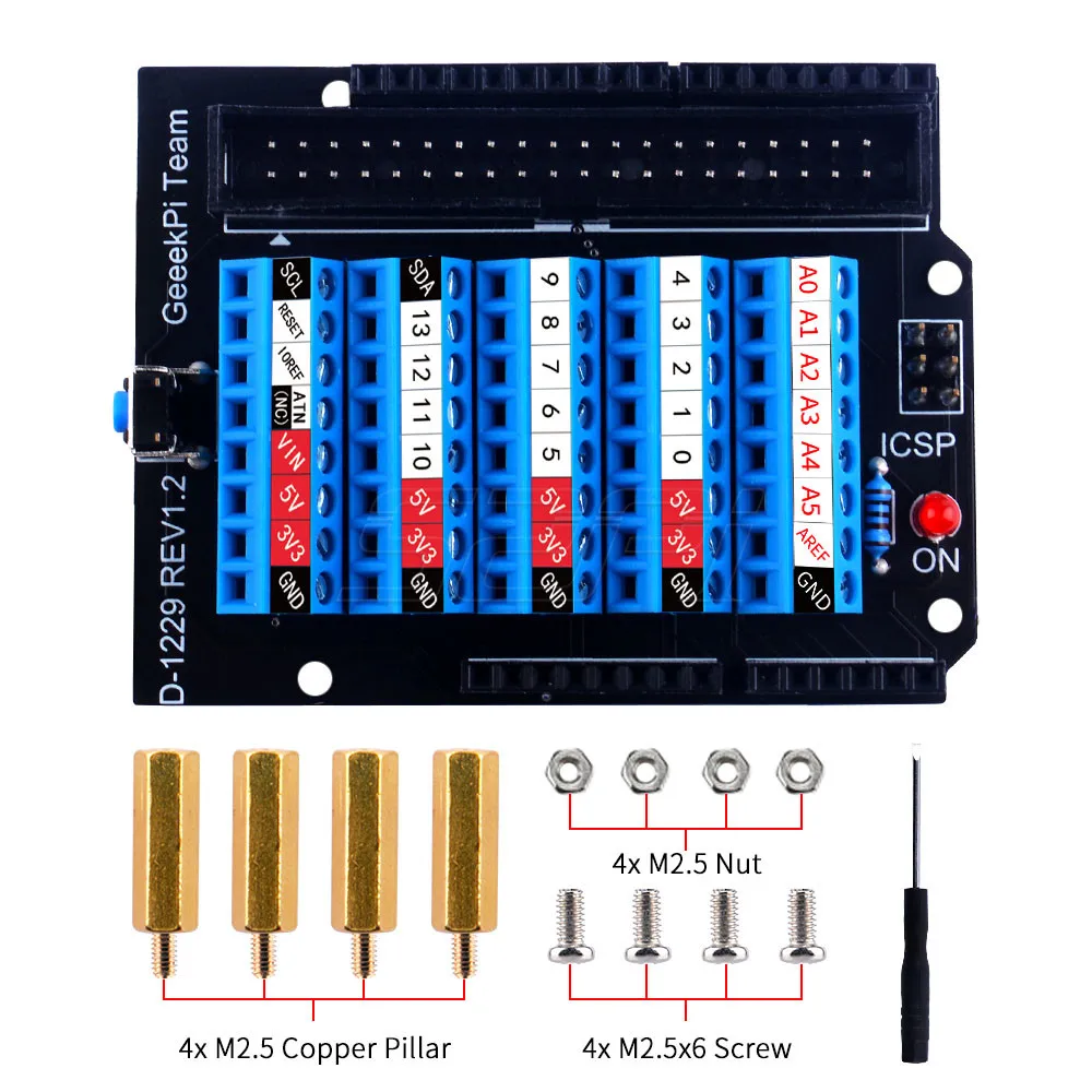 Parafuso Terminal Hat para Arduino Uno Development Board Copper Pillar Parafuso Porca Etiqueta Pré-soldada Icsp Pin Cabeçalho - Imagem 3