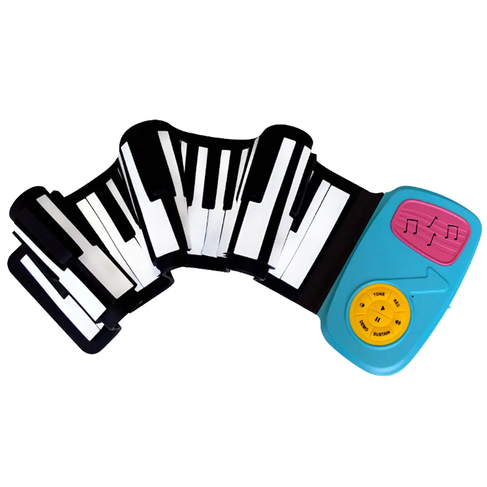 Electronic Organ Roll Up Piano 49 Key Teaching Beginner Sound Spectrum Sticker Electronic Keyboard Piano Music Gift - Цвет: blue