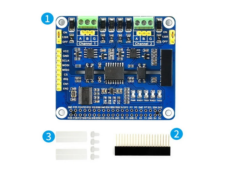 2-изолированный канал RS485 расширения шляпа для Raspberry Pi, SC16IS752+ SP3485 решение, студийной съемки с изображением бортовой ProtectionCircuits