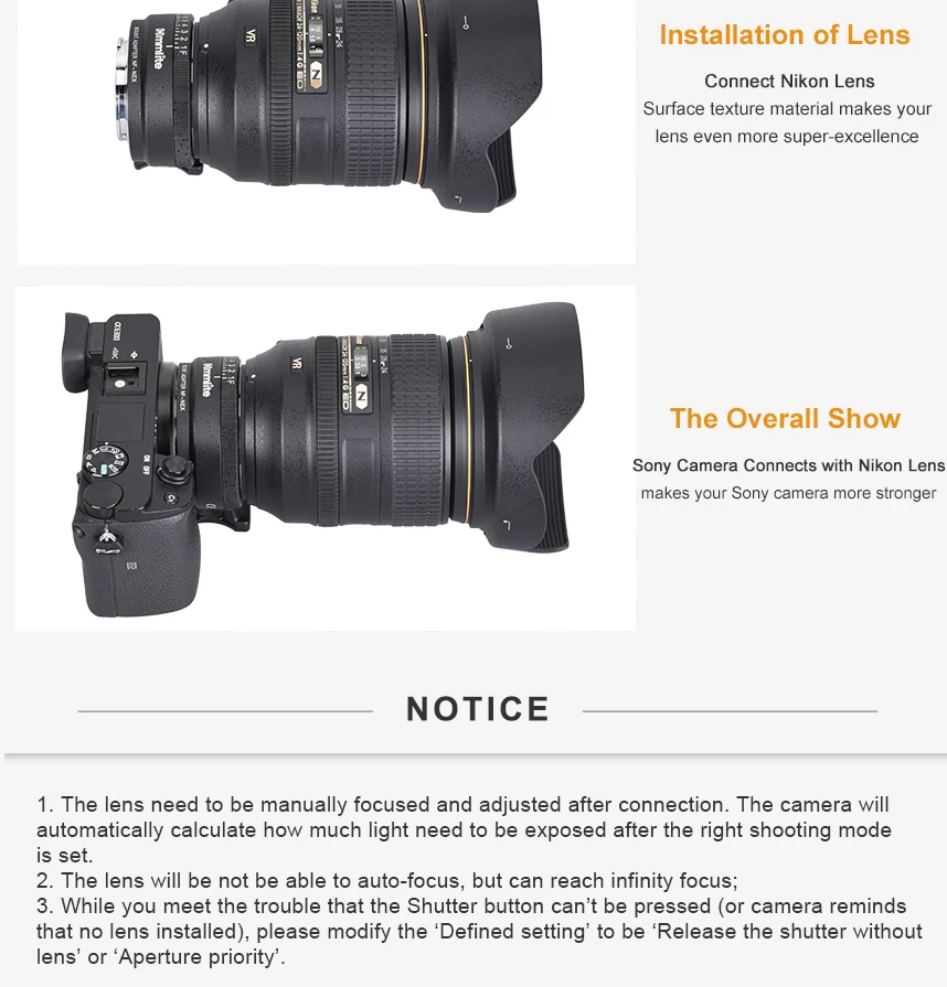 Commlite CM-NF-NEX ручная фокусировка Крепление объектива переходное кольцо для Nikon G, F, а я, S, D, чтобы использовать для sony NEX E крепление камеры
