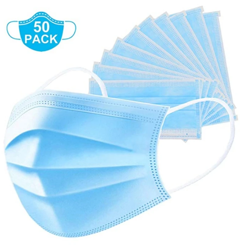 

50Pcs Disposable Earloop Face Masks, Face Masks Medical, 3-Ply Face Mask Medical Surgical Dental Earloop Polypropylene Masks