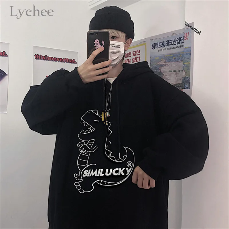 Lychee Женские флисовые толстовки с капюшоном в стиле Харадзюку С мультяшными буквами, повседневные свободные женские пуловеры на весну, осень и зиму, женские топы