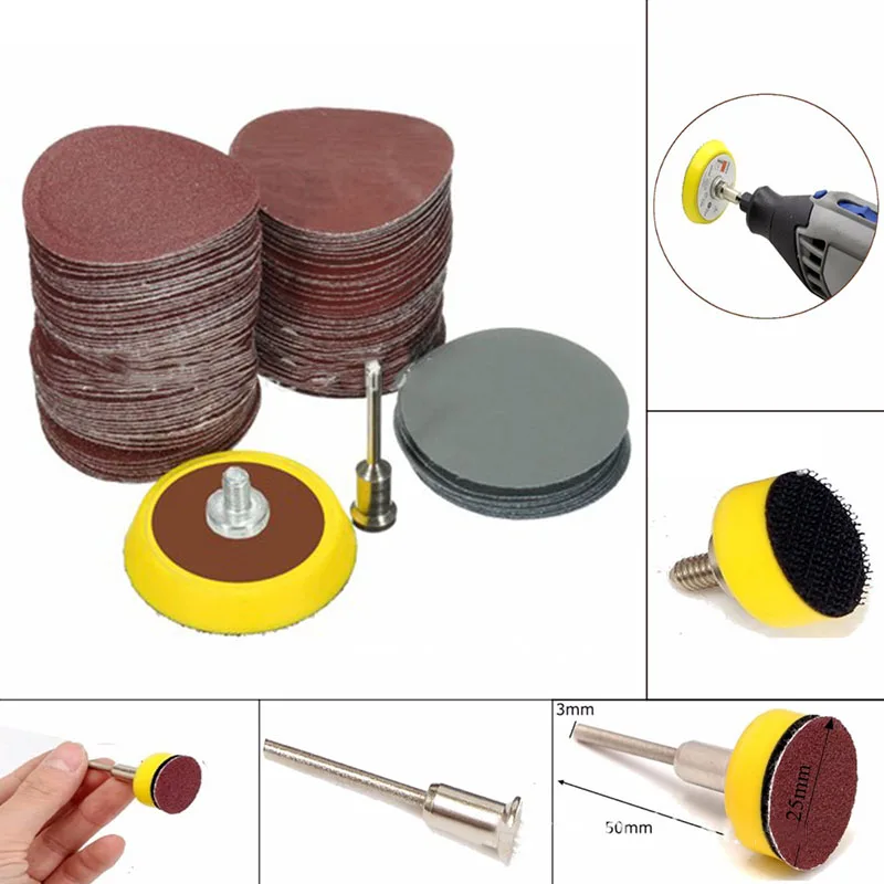 

100Pcs Round 25mm Sanding Paper Sandpaper With 1pc Sander Disc Pad High Quality