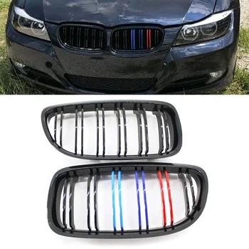 

Glossy Black Car Dual Line Grill M-color ABS Front Kidney Grille For BMW E90 E91 2009 2010 2011 3Series 328i 335i