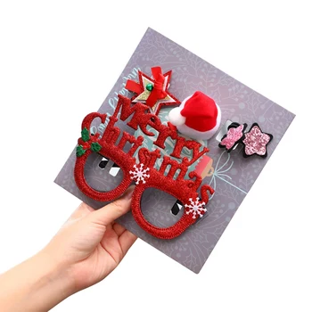 

4pc/set Christmas Hairpin Glasses Party Decorations Adult Children's Toys Santa Snowman Antler Glasses Xmas Decor Dress Up