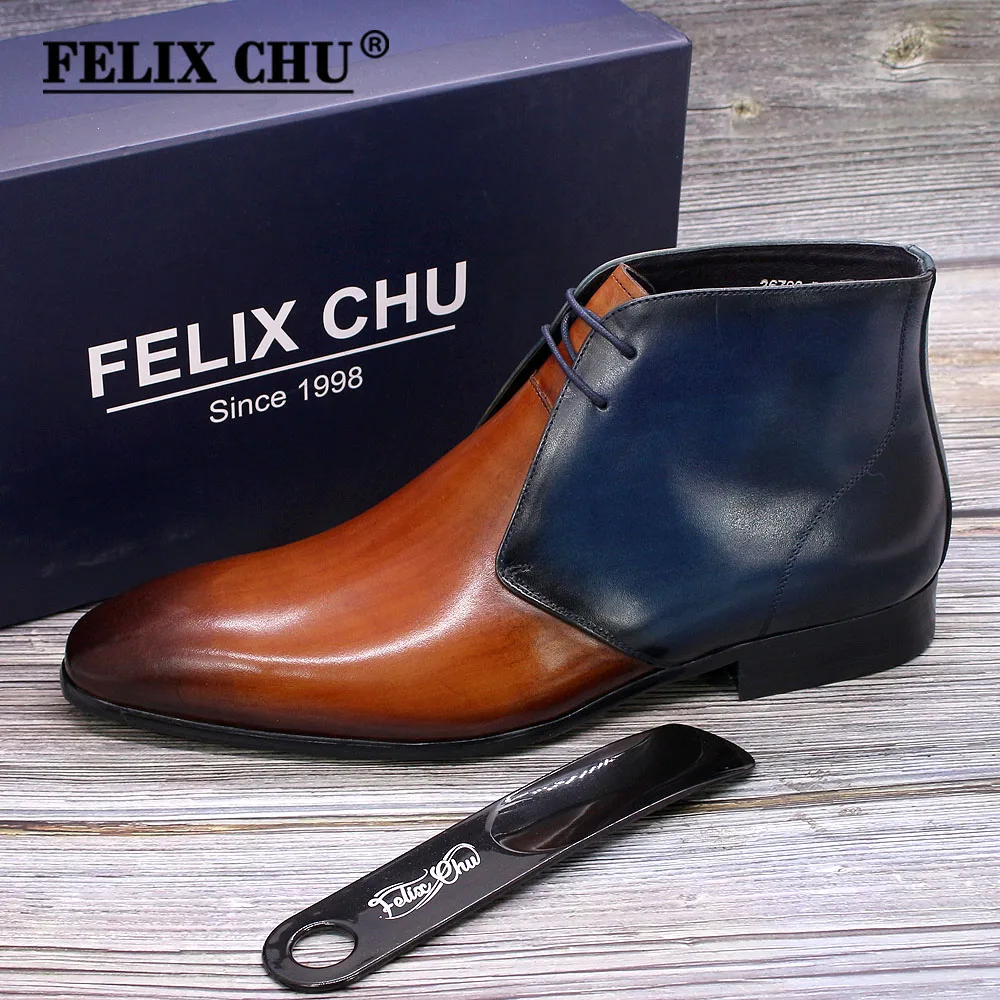 

FELIX CHU Men's Chukka Boots Lace Up Desert Ankle Boots Modern Classic Calfskin Genuine Leather Causal Dress Boots for Men