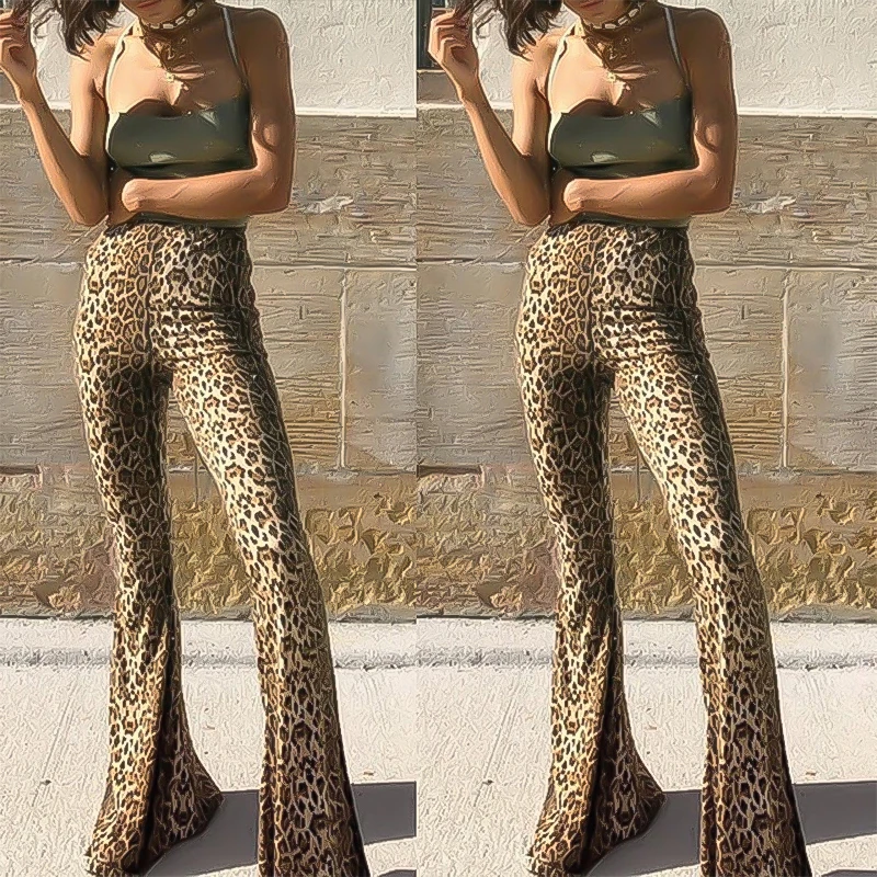 Женские брюки Pantalones Mujer Cintura Alta готическая одежда осень хит продаж дикие леопардовые женские брюки с раструбом женские корейские