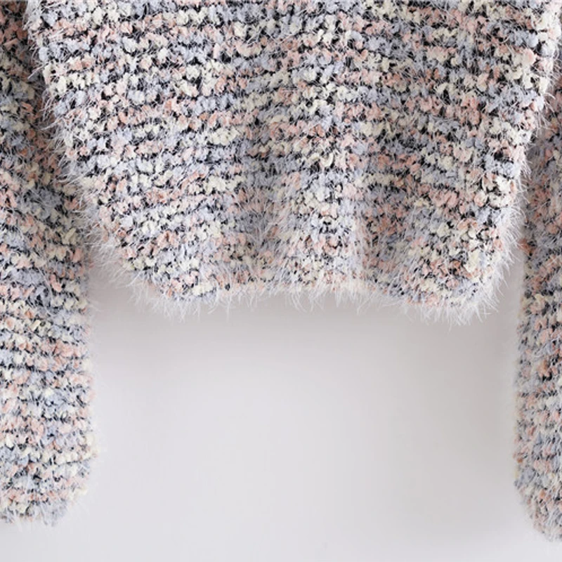 Artguy Для женщин модная разноцветная букле ТРИКОТАЖНЫЙ УКОРОЧЕННЫЙ джемпер свитер бутон рукав пуловер, вязаные свитера Топы