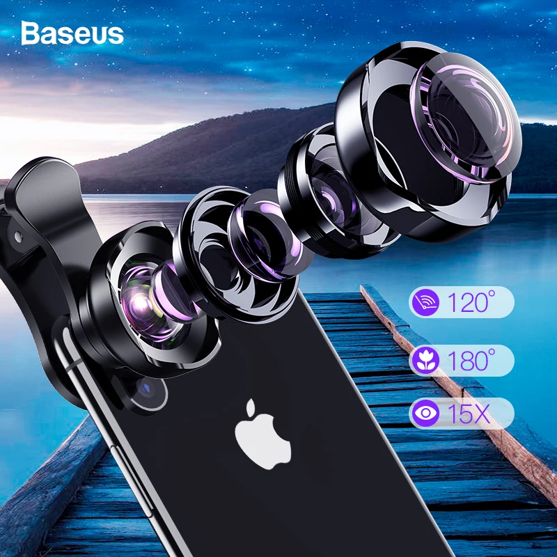 

Baseus Phone Lens Kit 120 HD Wide Angle + 15X Super Macro Lens HD Camera Lentes for iPhone Samsung Xiaomi Zoom Lens Selfie Lens