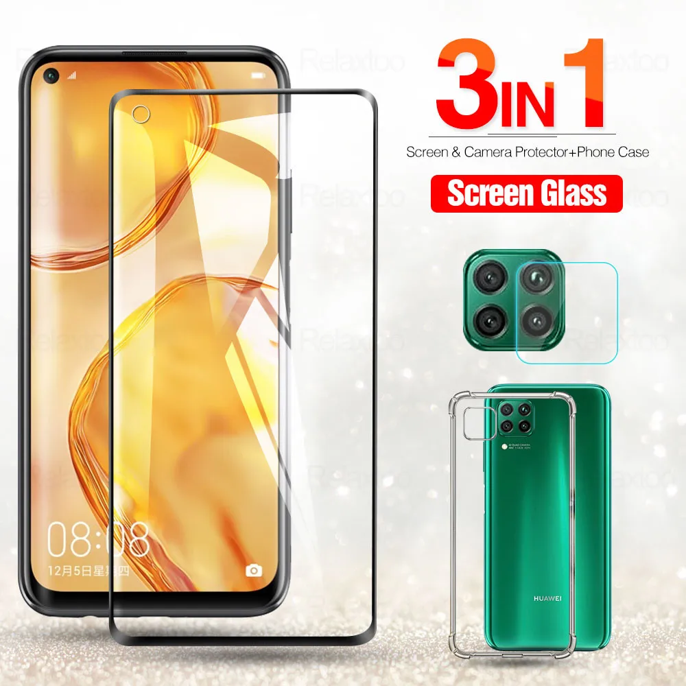 Стекло для камеры 3 в 1 + чехол с подушкой безопасности huawei p40 lite e мягкие прозрачные