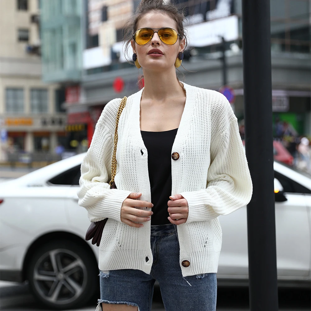 

Autumn Winter Women Cardigan Solid Color Button Coat Loose Sweaters Long Sleeve Plus Size Thick Knitted Cardigans Pull Femme