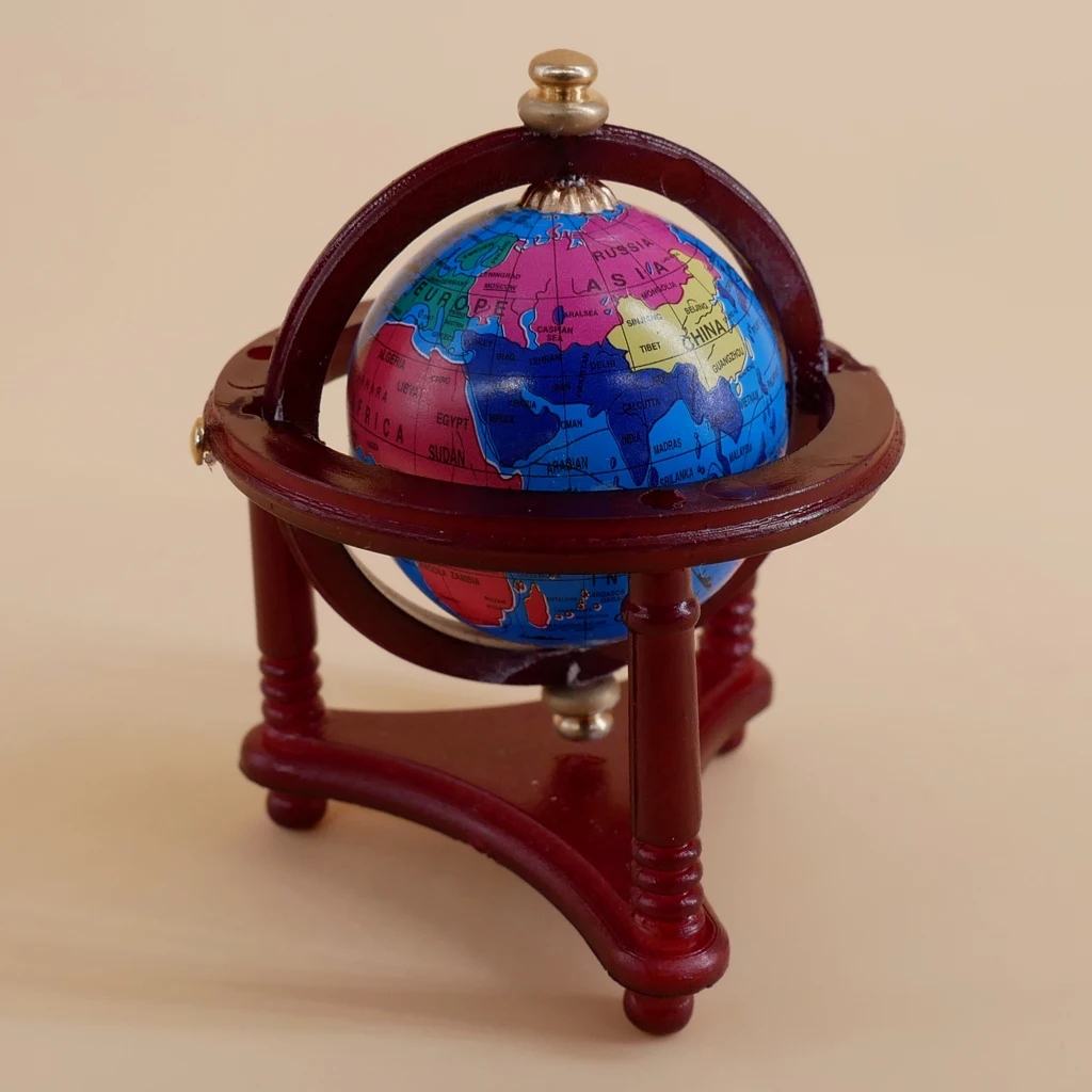 Dollhouse Miniatures Furnitures 1:12 Scale Mini Blue Rotatable Globe with Wood Stand