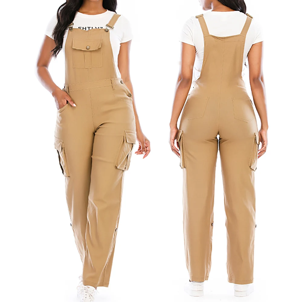 

2020 Early Autumn Fashion Playsuit Solid Color Women Casual Pockets Overalls Jumpsuit Female Romper Streetwear Office Ladies Q30